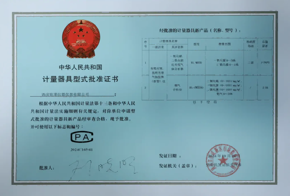 西安潤萊儀器儀表有限公司順利獲取祝賀我司順利取得計量器具型式批準(zhǔn)證書！